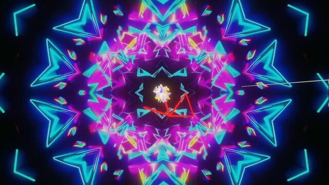 8 seconds geometric angular symmetrical shapes moving with central distorted shape movement screensaver visualizer entertainment disco nightclub 