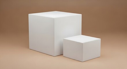 Minimalist Presentation Two White Cube Product Stands with Neutral Background