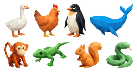 Naklejka premium PNG Colorful geometric animal illustrations, element set on transparent background
