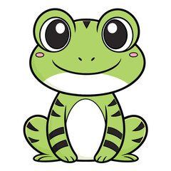 Delightful Green Frog Cartoon Character with Big Eyes and a Friendly Smile, Seated and Ready for Adventure