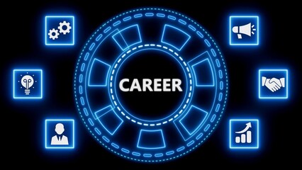 Career development and future business concepts illustrated with glowing neon graphic design