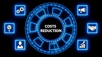 Fototapeta premium Conceptual illustration of costs reduction strategies and business optimization on black background