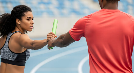 Relay Race Teamwork Athlete Passing Baton Competition Success Sportswoman Runner Training Exercise Fitness