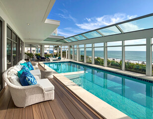 Interior Design:  Luxury Beachfront Living with Spacious Rooms, Blue and Teal Beachy Decor, for a Relaxed, Yet Elegant, Lifestyle: Pool and Lanai 135