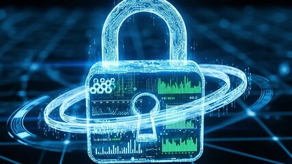 Digital padlock glows with data streams, representing secure network and cybersecurity protection. - Powered by Adobe