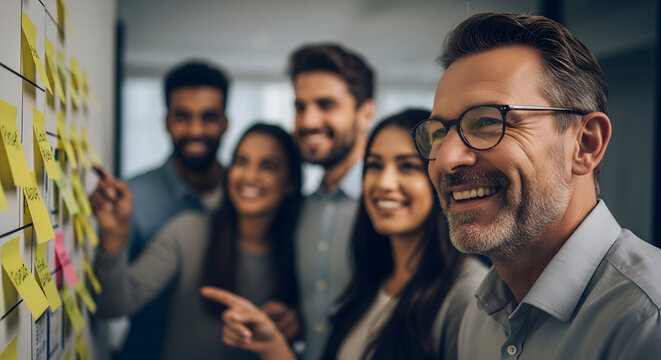 Successful business team brainstorming ideas collaboration project management teamwork office meeting happy diverse colleagues innovative solutions strategic planning creative process problem solving