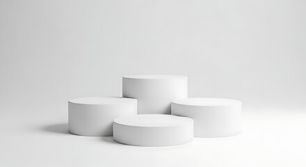 Minimalist White Cylindrical Product Display Stands on a White Background