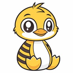 Adorable Cartoon Chick Character Design Featuring a Yellow Body, Big Eyes, and Playful Expression for Children's Illustration