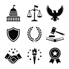 Fototapeta premium Clean Legal Justice Icon Set High-Impact Court, Law & Government Symbols for Professional Use