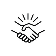 Black and white handshake icon with emphasis lines—minimalist symbol of agreement, partnership, trust, and collaboration in business or teamworkt 