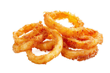 Crispy Golden Fried Onion Rings, isolated on white transparent background