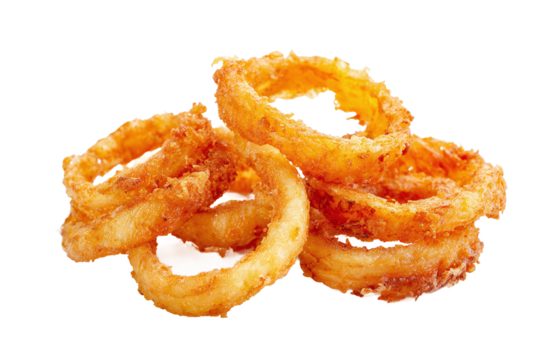 Crispy Golden Fried Onion Rings, isolated on white transparent background
