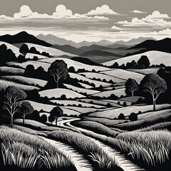 Beautiful greyscale Landscape of desert mountains