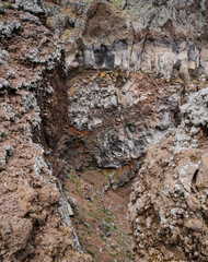 Naples, Italy - 04.28.2025: Close-up of the crater wall of Mount Vesuvius. Structure clearly visible.