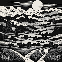 Beautiful greyscale Landscape of desert mountains