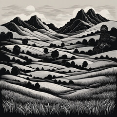 Beautiful greyscale Landscape of desert mountains