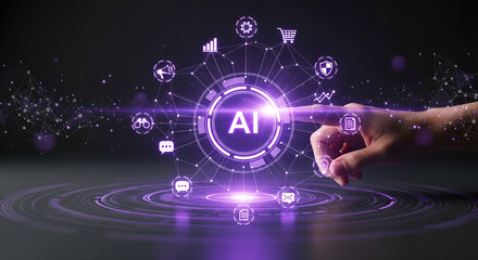 AI Business Digital Technology Network Female Hand Copy Space