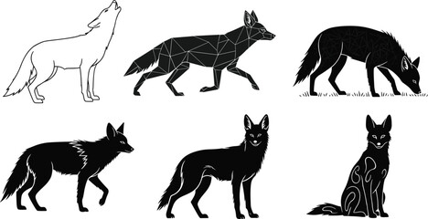 Stylized fox illustrations — six artistic designs featuring outline, geometric, floral, realistic, smooth, and swirl-pattern styles