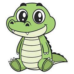 Cute Cartoon Crocodile Character Illustration of a Smiling Baby Alligator with Big Eyes and a Friendly Expression Sitting Down