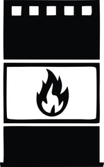 Black and white simple icon of a barrel with a flame symbol for flammable hazardous materials and energy storage concepts