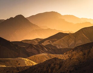 Naklejka premium Golden mountain range at sunset
