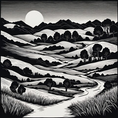 Beautiful greyscale Landscape of desert mountains