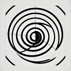 Abstract black and white spiral graphic design with radial lines and a central focal point.