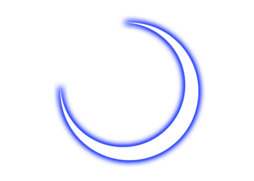 Glowing crescent moon shape with blue aura isolated on transparent background