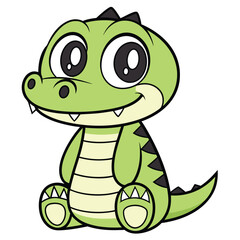 Adorable Cartoon Alligator Character Sitting with a Cute Smile and Playful Design for Children's Illustration