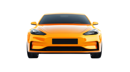 Front View of an Orange Electric Car on a White Background isolated on a transparent background