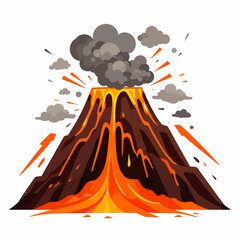 Cartoon illustration of a powerful volcano eruption spewing molten lava and dark smoke into the sky.