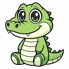 Adorable Cartoon Alligator Sitting Down with a Cheerful Smile and Large Eyes, Rendered in a Cute, Playful Style