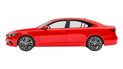 Obraz premium Red Sedan Car Side View with Detailed Wheels on White Background isolated on a transparent background