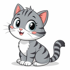 Cute Cartoon Cat Illustration with Big Eyes Adorable Feline Character for Children's Books and Animated Content Featuring Playful Stripes