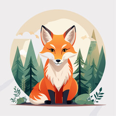 Obraz premium Adorable fox in a forest setting evokes wilderness charm, perfect for children's books, nature education, and animal-themed designs, creating joyful moments