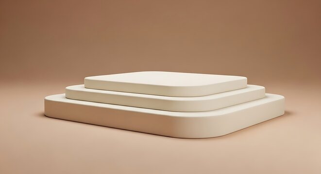 Minimalist Cream Colored Round Cornered Three Tiers Product Display Platform on Plain Background