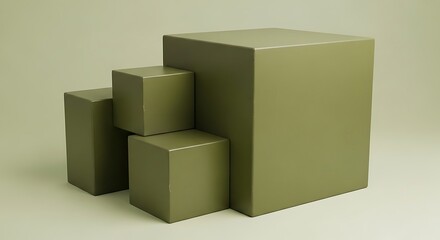 Abstract Geometric Cube Composition Minimalist Olive Green 3D Render for Product Display