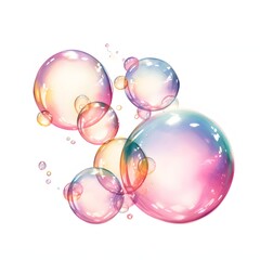 The illustration shows multiple translucent bubbles of varying sizes and pastel colors floating against a white background.