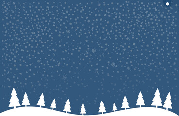 Winter Wonderland Snowy Night with Silhouetted Trees