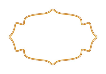 Golden 3d ornamental frame in oriental style. Indian ornament, morocco shapes, arabesque border, Islamic window. Shiny luxury decorative element for certificate, stamp, vignette. Vector illustration