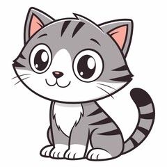 Adorable Cartoon Cat Sitting Comfortably with Big Eyes and Playful Expression a Whimsical Illustration for Children and Animal Lovers