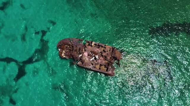 Sunken ship in Rockey Cay, San Andres. Colombia, taken with my drone