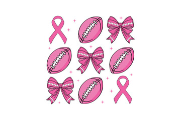 Breast Cancer Awareness Football and Bow Set Sublimation T shirt design	