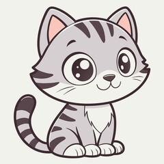 Adorable Cartoon Cat Sitting Pretty with Big Eyes and a Sweet Smile in a Minimalist Style Illustration