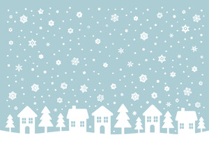 Snowy Village Winter Holiday Illustration