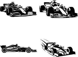 Formula 1 Race Car Silhouette Clipart Set