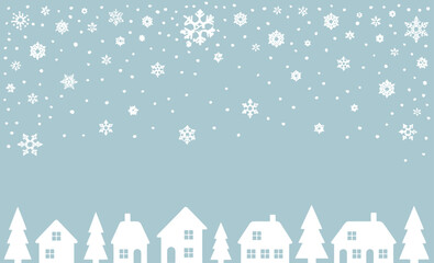 Winter Village Snowfall Festive Holiday Scene with White Houses