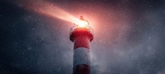 The lighthouse standing resilient amidst a dramatic stormy landscape.