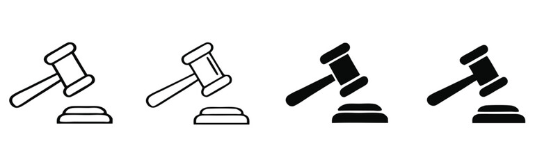 Vector art of gavel icons transitioning from outline to solid black on sound block 
