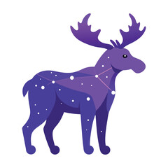Cosmic Moose Vector, Indigo-Violet Fantasy Illustration